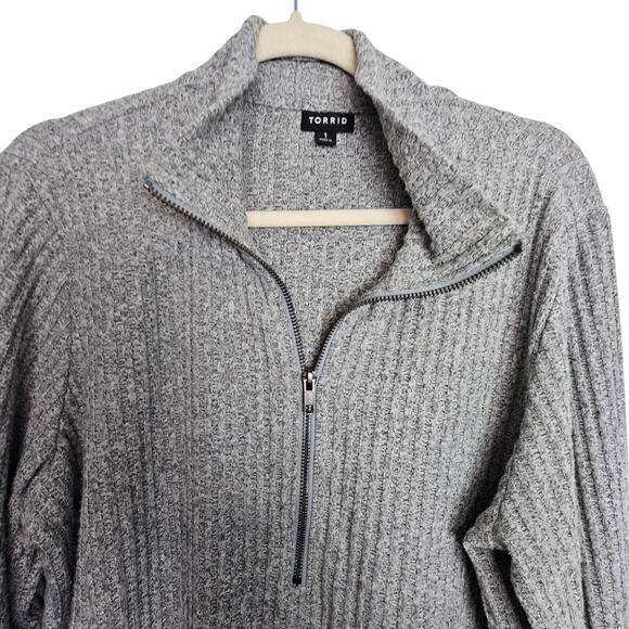 Torrid Sweater Pullover 1/2 Zip Top Collare Neck Gray Women 1X Long Sleeve Shirt - Picture 2 of 8
